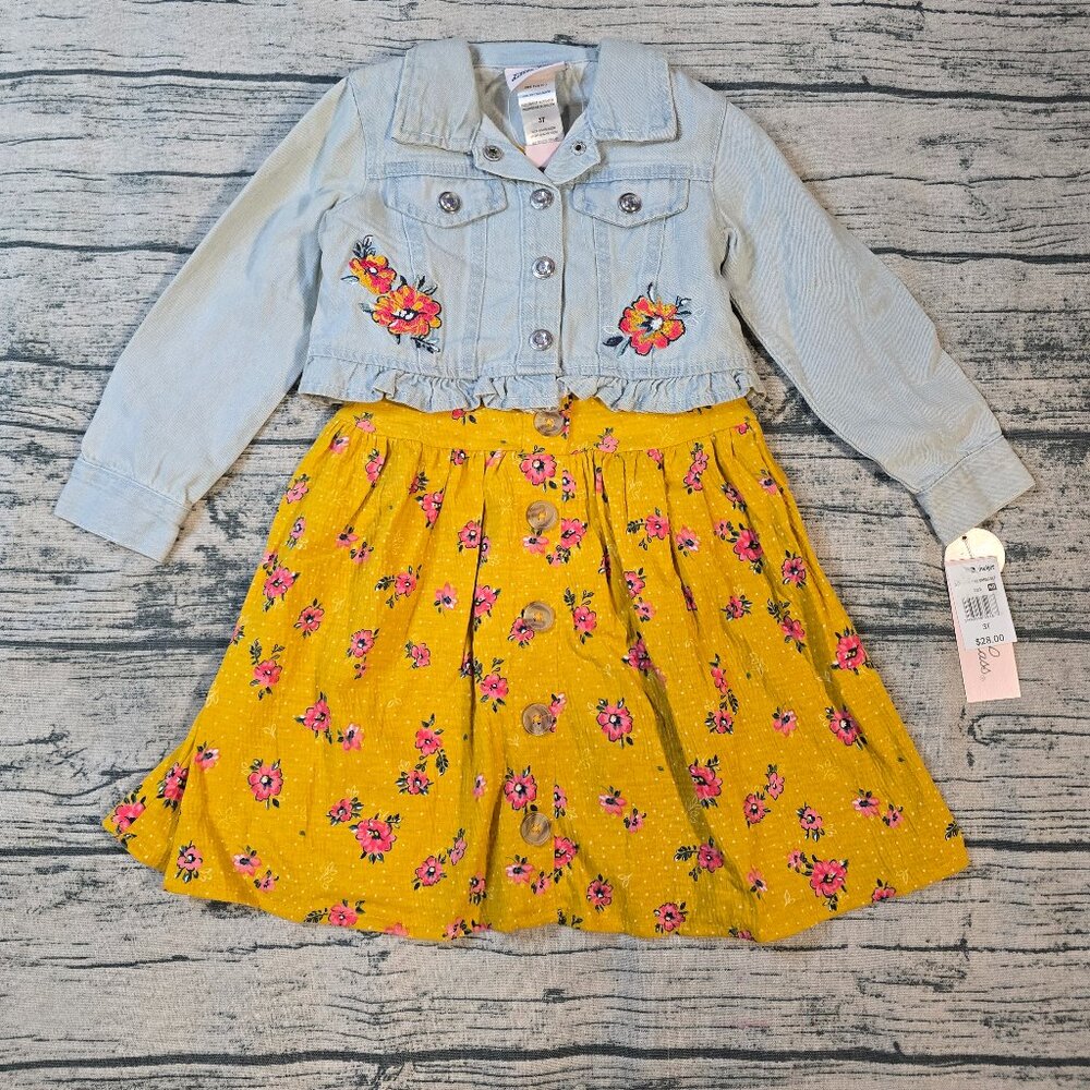 New NWT Little Lass Girls Size 3T Floral Dress and Denim Jacket Set